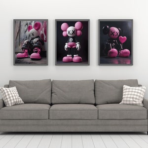 Kaws Poster, Set of 3 Hypebeast Prints, Hypebeast KAWS Room Decor, Minimalist KAWS Art Prints, Graffiti Wall Art, Streetwear Wall Art