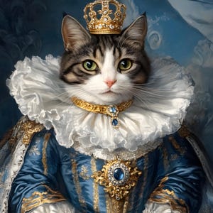 Portrait de chat royal, peinture d'animal de compagnie fantaisiste, portrait de chien royal, cadeau unique pour animal de compagnie, portrait d'animal de compagnie vintage, portrait d'animal de compagnie fantaisie, cadeau pour propriétaire d'animal de compagnie