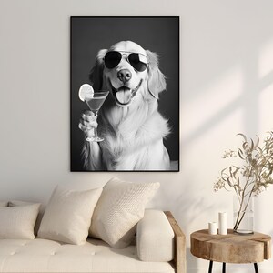 Grappige golden retriever kunst aan de muur, cocktail-liefhebbende hond muur print, huisdier kunst voor thuis bar decor, speels golden retriever cadeau, bar kar decor