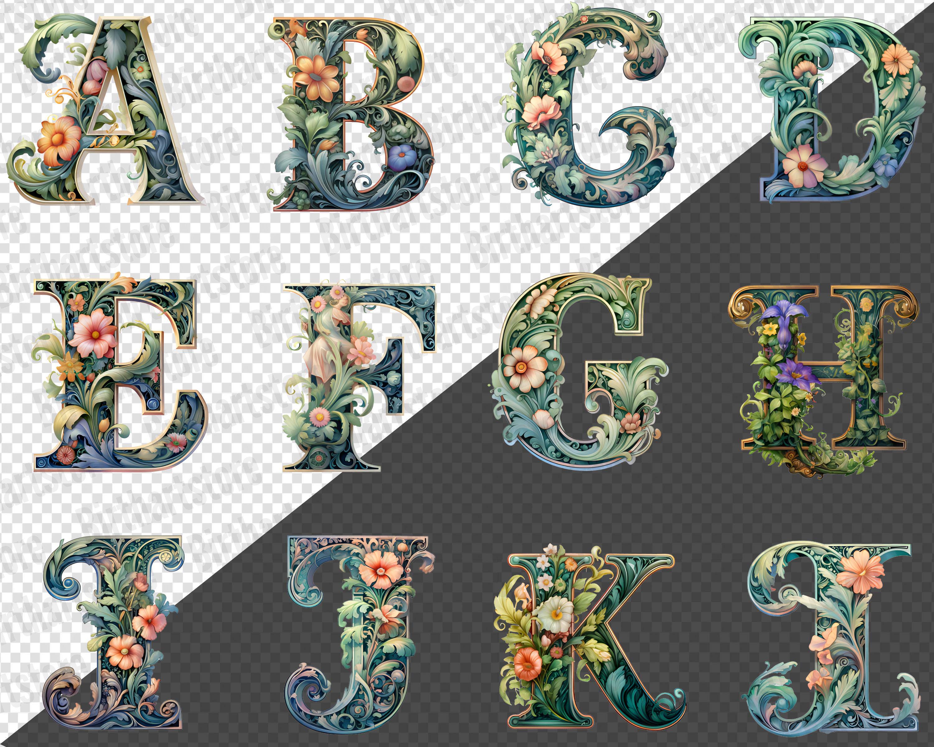 Spring Floral Alphabet Png, English Alphabet Floral Letters PNG ...
