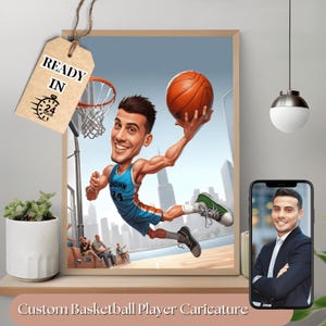 Custom Portrait Cartoon Caricature, Basketball Player Cartoon Portrait, Gift for Basketball Player, Basketball Caricature, Sport Cartoon