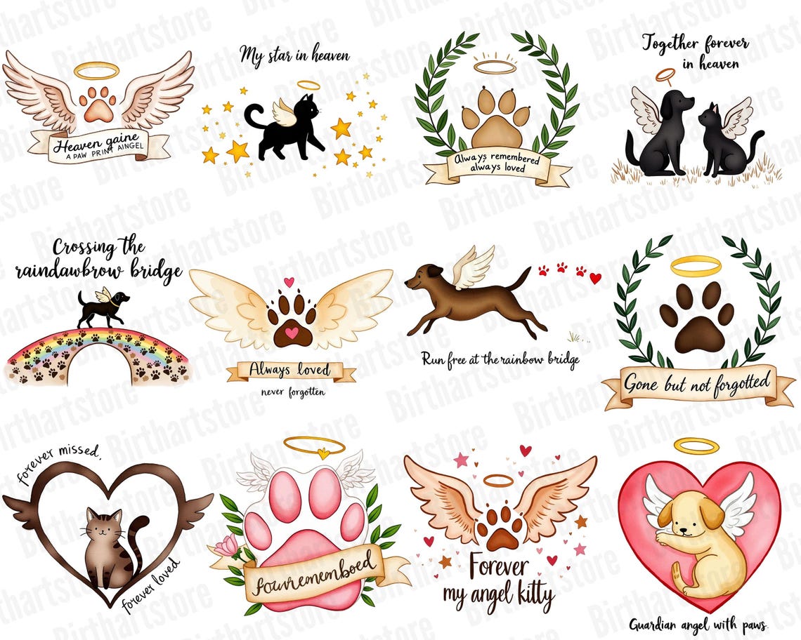 Pet Memorial Clipart | Dog Remembrance Art | Rainbow Bridge Gift ...