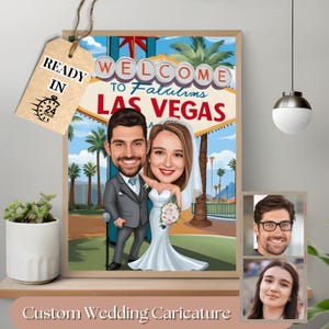 Caricatura di matrimonio da foto, coppia a Las Vegas, caricatura di matrimonio a Las Vegas, caricatura di matrimonio personalizzata, regalo per il giorno delle nozze