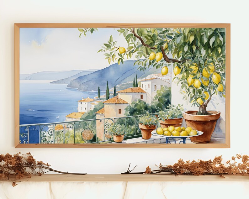 Frame TV Art Amalfi Coast Lemons Italian Seaside TV Decor Lemon Grove TV Art Coastal TV Scene Mediterranean TV Frame Amalfi Coastline TV Painting Vibrant Lemon Display Amalfi TV Art Coastal Landscape TV