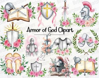 Armor of God Clipart, Full Armor of God, Floral Christian Clipart, Christian warrior, Ephesians, Faith Png, Commercial Use