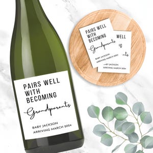 Editable Pregnancy Announcement Wine Label Template Custom Canva Baby Reveal Gift for Grandparents Instant Download, Custom Wine Label