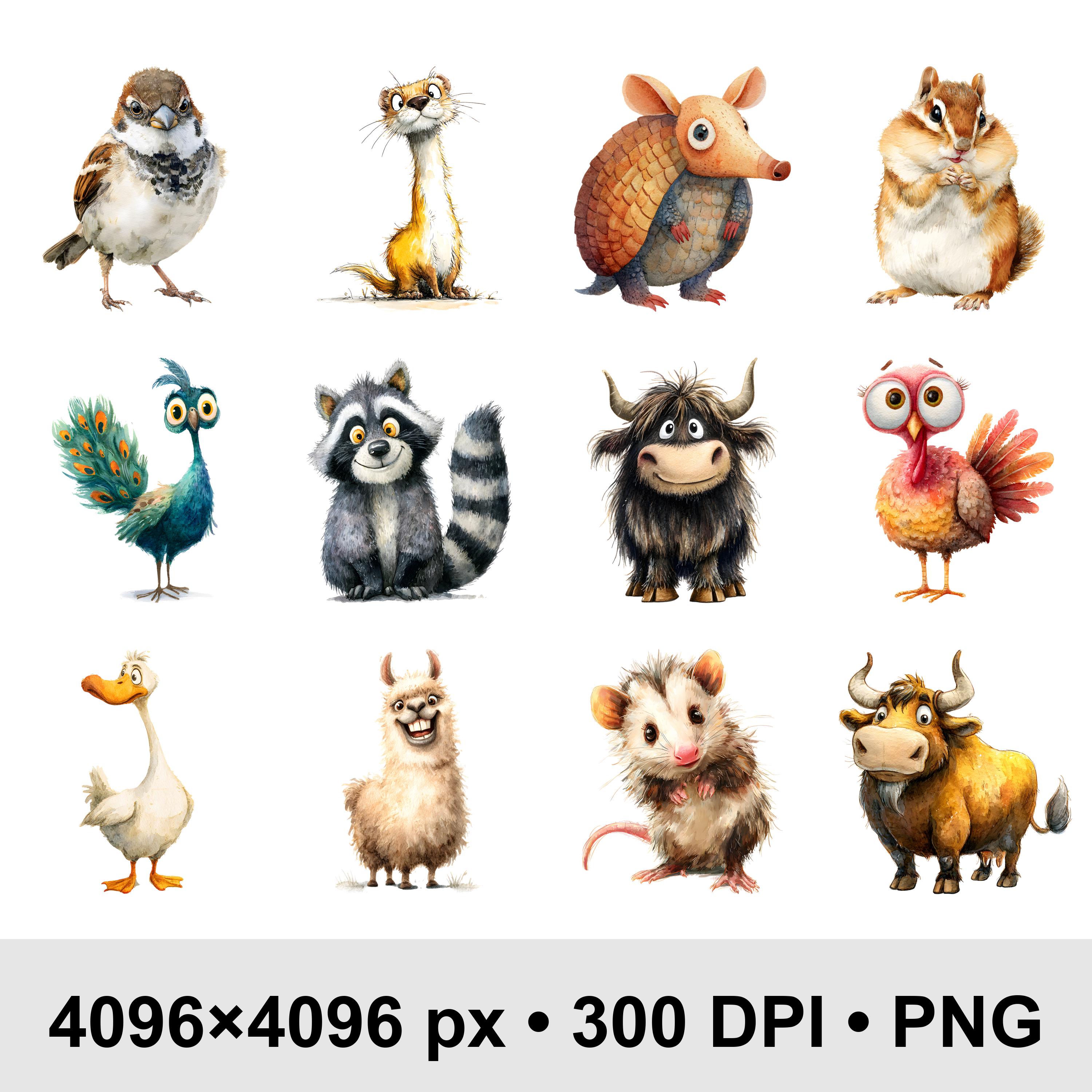 Quirky Farm Animals Clipart Bundle | 55+ Whimsical Animals PNG | Cute ...