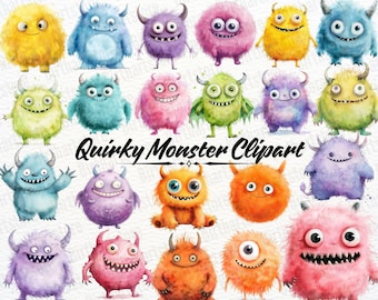 Kawaii Monster Clipart PNG Bundle, 50 Cute Friendly Monster Graphics for Kids Party Crafts, Classroom Decor & Stickers