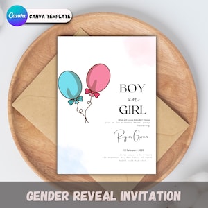 Invitación digital para revelar el género del bebé, invitación editable para baby shower, plantilla neutra para baby shower, tarjeta imprimible para revelar el género del bebé, tarjeta Evite