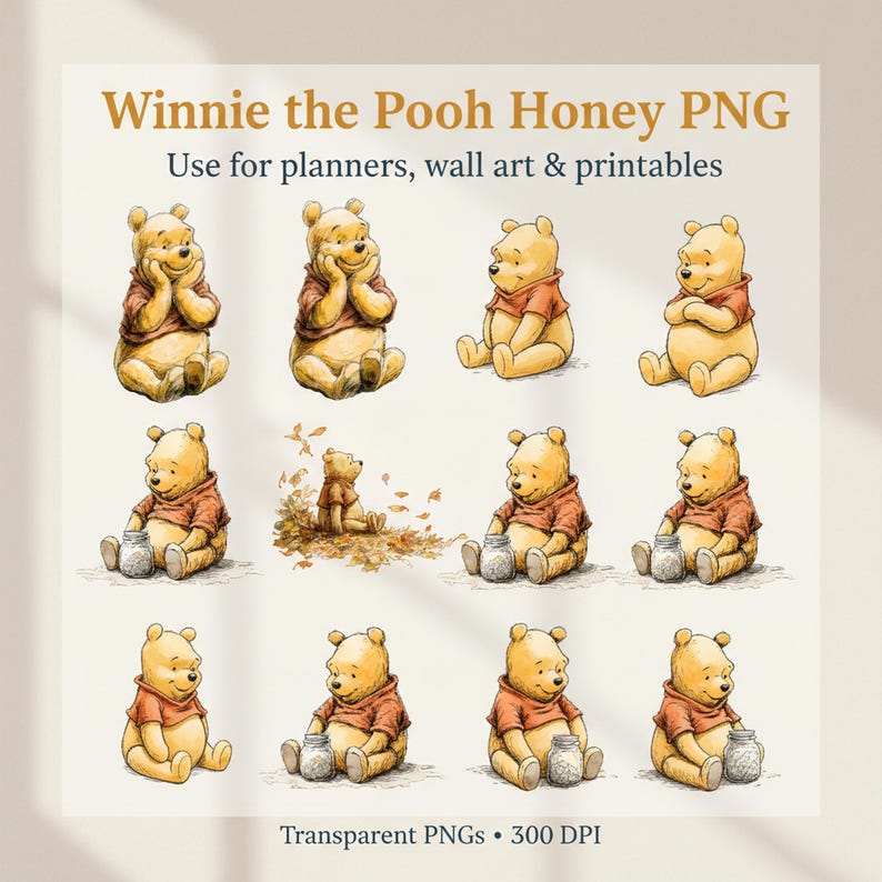 Modern Pooh Graphics Vintage Winnie the Pooh Clipart • 45 Classic Pooh Graphics for Nursery ...
