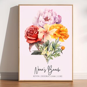 Bouquet de fleurs pour le mois de naissance, bouquet de fleurs personnalisé pour maman, souvenir du jardin de grand-mère, cadeau bouquet de fleurs aquarelle, cadeau de la Saint-Valentin