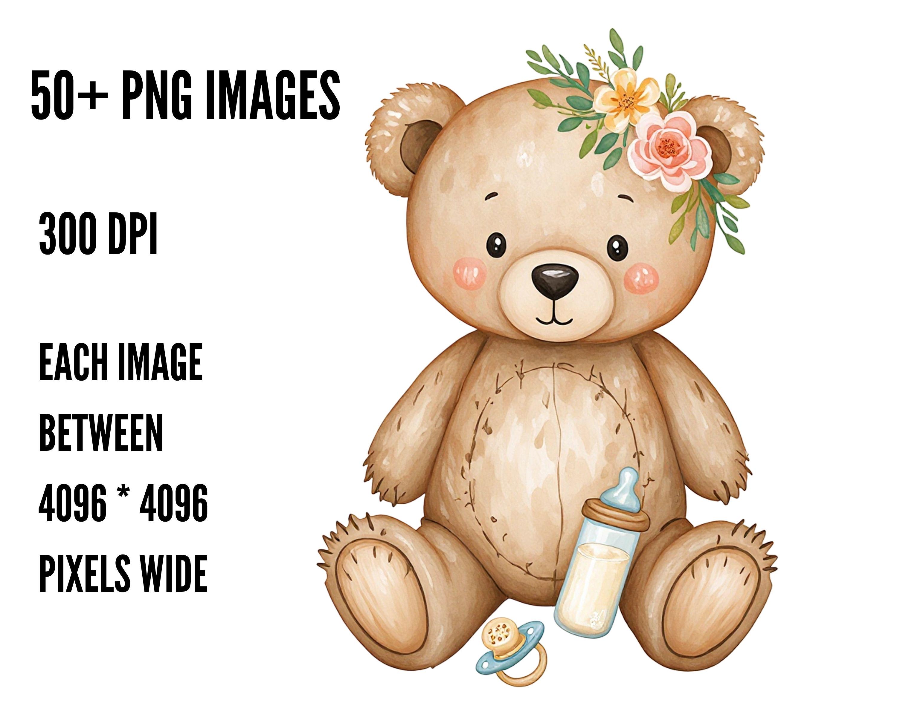 Boho Baby Shower Clipart Bundle • 50 Watercolor Neutral Teddy Bear PNG ...