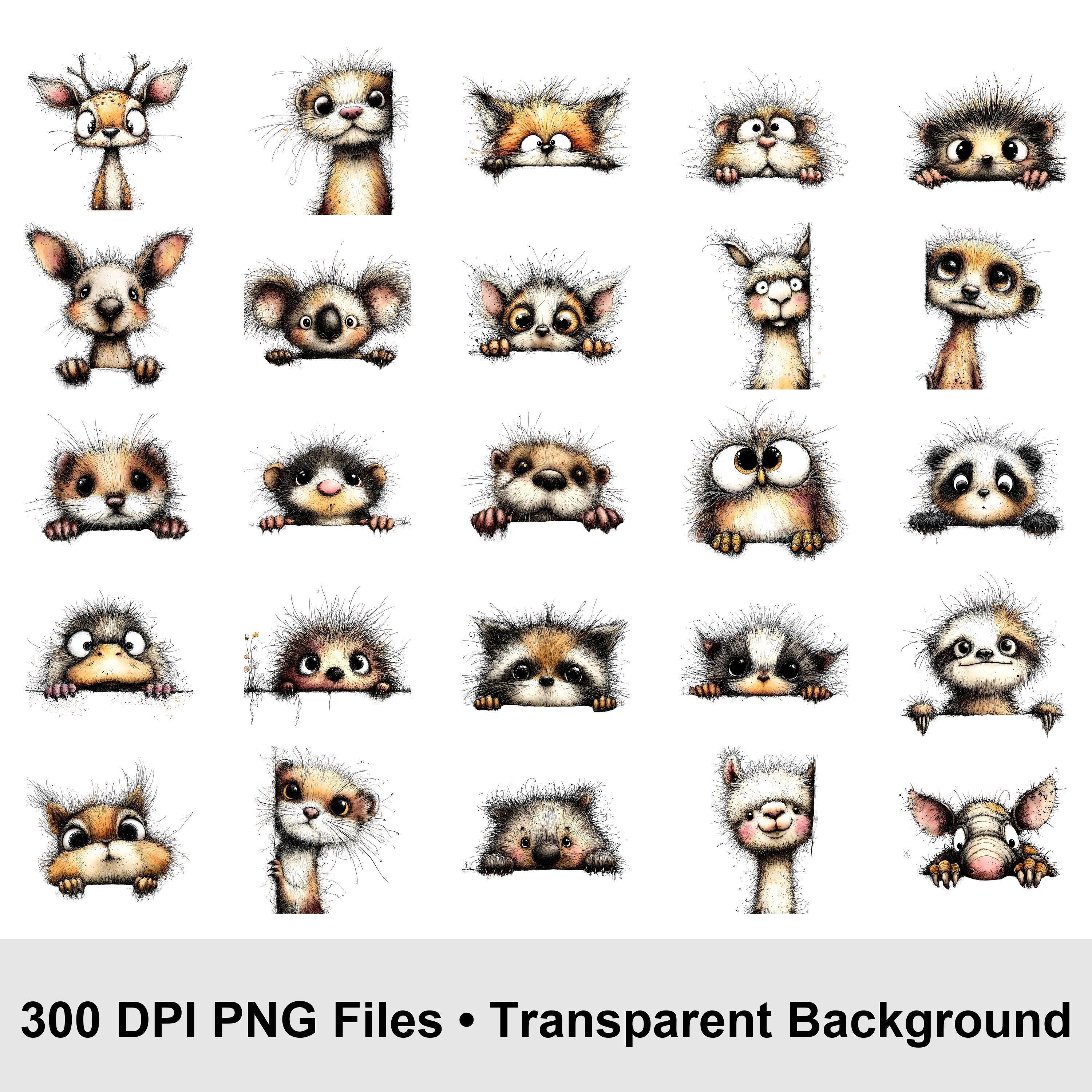 Peeking Animals Clipart Bundle • 45 PNG Cute Animal Graphics for ...