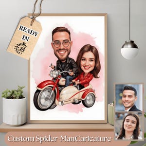 Caricatura de pareja personalizada, retrato personalizado, caricatura de pareja en bicicleta, caricatura divertida de pareja, retrato familiar