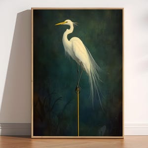 Sandhill Crane Print, Vintage Japanese Art, Crane Painting Printable, Antique Crane Art, Japanese Bird Print, Crane Wall Decor, Bedroom Art