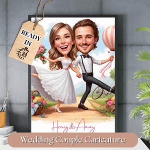Caricatura personalizzata di coppia di sposi, ritratto di matrimonio personalizzato, caricatura di matrimonio, caricatura di coppia divertente, regalo di ritratto di famiglia