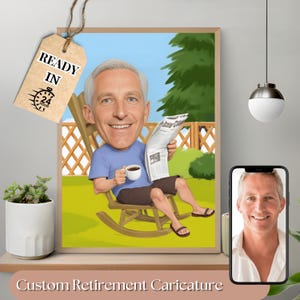 Caricature de dessin animé pour la retraite, cadeau de dessin animé personnalisé, portrait de retraite personnalisé, dessin animé de retraite personnalisé, cadeau de retraite unique