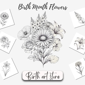 Birth Flower Bouquet Tattoo Design, Birth Month Flowers, Bouquet Digital Template, Custom Birth Flower Print, Floral Design, Birthday Flower