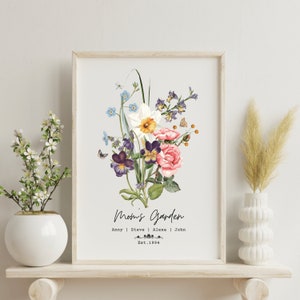 Póster de jardín de flores para el mes del nacimiento de la abuela | Regalo personalizado para mamá | Regalo personalizado para el Día de la Madre | Flores de nacimiento familiar | Jardín de la abuela