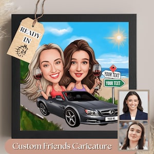 Freunde Karikatur, personalisierte Freunde Geschenk, Freunde Porträt vom Foto, Road Trip Cartoon Zeichnung, einzigartiges digitales Geschenk, digitales Porträt