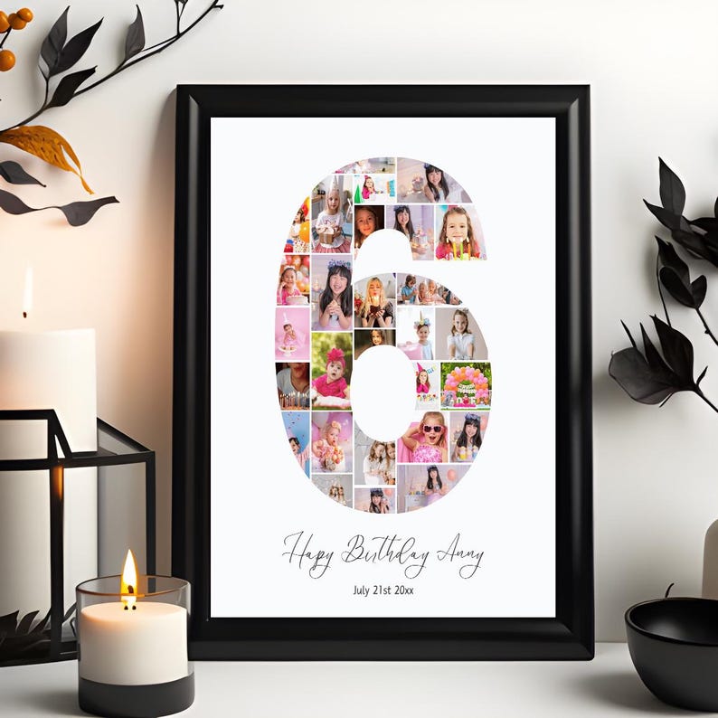 6 Photo Collage, Custom 6th Birthday Memory Poster, 6th Birthday ...