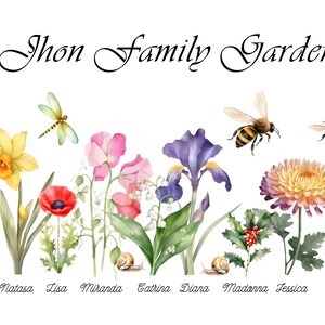 Regalo personalizado de jardín de flores para el nacimiento de la familia, regalo para el día de la madre, descarga de flores de nacimiento, diseño de flores digitales, flores personalizadas para el mes de nacimiento