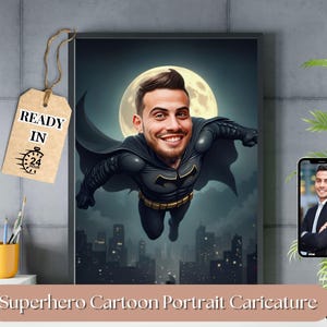 Superhelden-Karikaturporträt, benutzerdefinierte Super Dad-Karikatur, Karikaturzeichnung vom Foto, digitale Superhelden-Karikatur, einzigartiges Vatertagsgeschenk