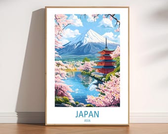 Japan Travel Print, Tokyo Wall Art, Kyoto Japan Poster, Traditional Temple Mountain Art, Japanese Cityscape Decor