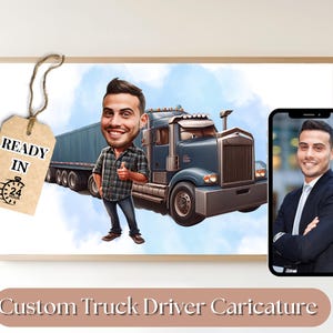 Custom Truck Driver Portrait Digital Caricature Art SVG PNG PDF Instant Download Funny Trucker Gift for Birthday Retirement