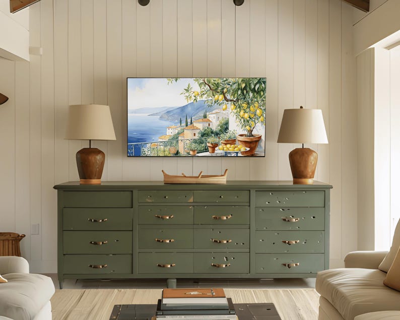 Frame TV Art Amalfi Lemons Coastal Scene TV Decor Mediterranean Lemon Painting Amalfi Seaside TV Display Vibrant Coastal TV Art Lemon Grove TV Scene Italian Landscape TV Frame Amalfi Coastline TV Art