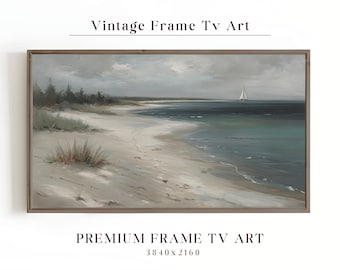 Samsung Frame TV Art, Küstenkunst Malerei, Seelandschaft Vintage Malerei, Tv Kunstmalerei, rustikale Malerei, Nautikmalerei, Küstenmalerei