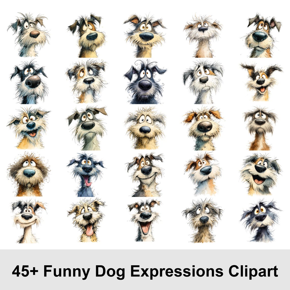 Funny Dog Expressions Clipart Bundle, 30 Goofy Dog PNG Faces, Cute ...