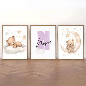 Teddybär Print, 3er Set Kinderzimmer Prints, Süßer Bär Benutzerdefinierter Namen Print, Junge Kinderzimmer Dekor, Neugeborenen Geschenk Bär Wandkunst, Kinderwandkunst