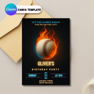 Baseball-Geburtstagseinladung, Einladung zum Jungensport, bearbeitbare Baseballeinladung, druckbare Geburtstagspartykarte, Baseball-Bash-Partykarte