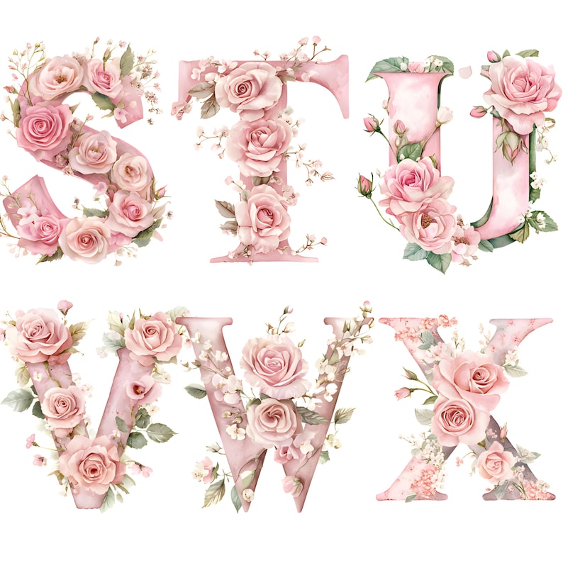 Watercolor Floral Alphabet Collection Initials Clipart Hand-Painted Letters Wedding Monogram Baby Shower Art Elegant Watercolor Flowers Letters Set Nursery Floral Alphabet Graphics Botanical Initials Digital Letters Alphabet Design