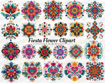 Clipart fleur Fiesta, Clipart fleurs Fiesta mexicaine, graphiques floraux Otomi, Art de la fête Cinco de Mayo, usage Commercial