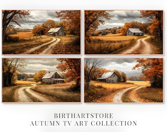 Autumn Frame Tv Art, Samsung Frame TV Art, Autumn Farmhouse Landscape Frame TV Art, Vintage Autumn Landscape, Fall Village Landscape, TV Art