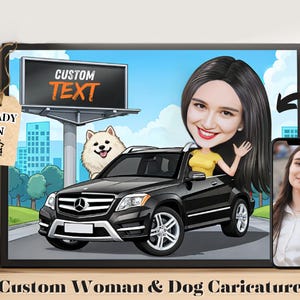 Woman Caricature, Custom Pet Owner Portrait, Caricature for Boss Lady, Luxury Car Caricature, Dog Lover Gift, Girl Boss Gift, Gift for her