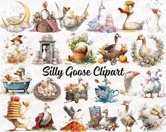 Silly Goose Clipart Bundle - Whimsical Watercolor Baby Goose Art for Nursery Decor, Baby Shower & Birthday Party Printables (Digital)
