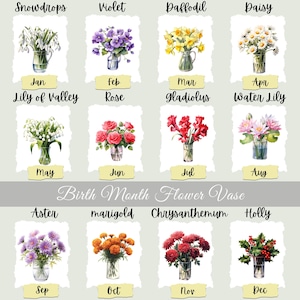 Birth Flower Bouquet Clipart, Antique Birth Month Flower, Vintage Floral, Custom Flower Bouquet Graphic, Birthday Flower, Botanical Floral