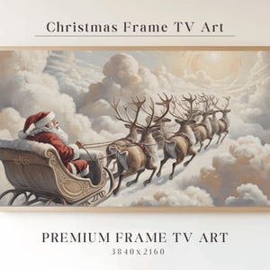 Santa and Reindeer TV Art, Christmas Frame TV Pictures, Samsung Frame TV Artwork, Reindeer Pulling Santa, Classic Santa Art, Christmas Decor