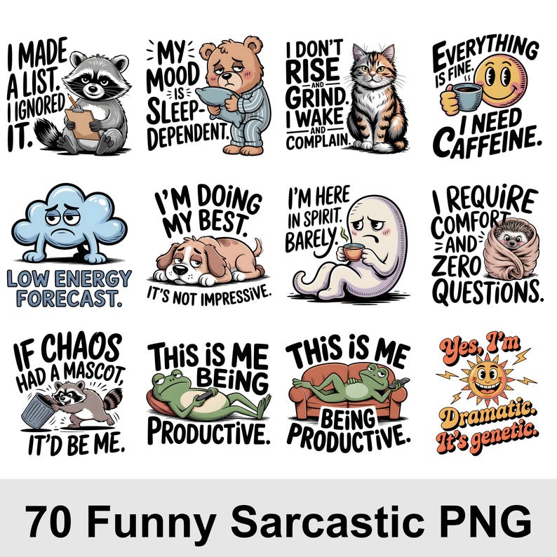 Humor Round Graphics Sarcastic Clipart Bundle | 70 Funny Pngs for Sublimation & Stickers ...