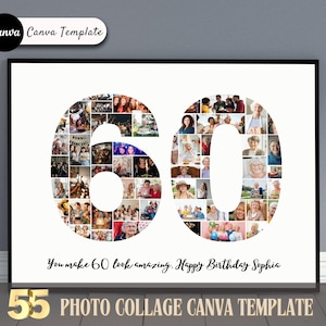 60. Fotocollage, Geburtstags-Foto-Collagen-Vorlage, personalisiertes 60. Geburtstagsgeschenk, Canva-Vorlage, Collage zum Geburtstag, Familiengeschenk
