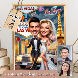 Caricatura de pareja de novios personalizada, caricatura de boda a partir de una foto, caricatura de boda en Las Vegas, regalo de caricatura de pareja, regalo para pareja