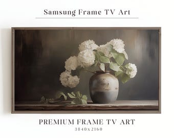Hydrangea TV Art, Muted Floral Vase Painting, Botanical Screensaver, Samsung Frame TV Artwork, Wildflower Spring Art