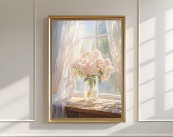 Vintage Peony Wall Art Print, Romantic Peony Wall Printable, Pink Peony Print Home Decor, Classic Botanical Art Gallery Print