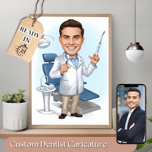 Caricatura de dentista personalizada a partir de una foto, regalo de dentista, decoración de consultorio dental, retrato de caricatura de dentista divertido personalizado, imagen de dentista masculino