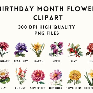 Birth Month Flower Clipart, Antique Floral PNG, Birth Flower PNG, Personalized Flower Bouquet Graphic, Birthday Flower, Floral Botanical PNG