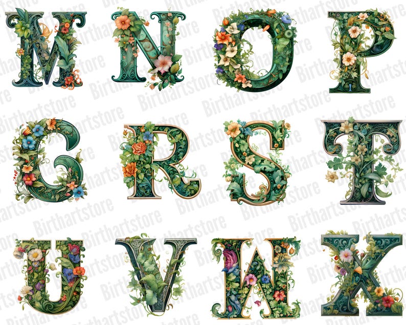 Spring Floral Alphabet Png, English Alphabet Floral Letters PNG ...