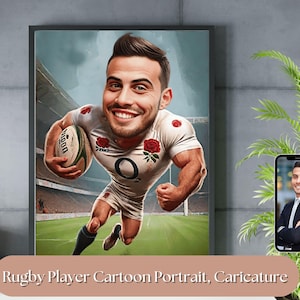 Cartoon Football Player, Rugby Player Gift, Custom Sports Portrait, Funny Sports Caricature, Custom Football Caricature Art, Rugby Fan Gift